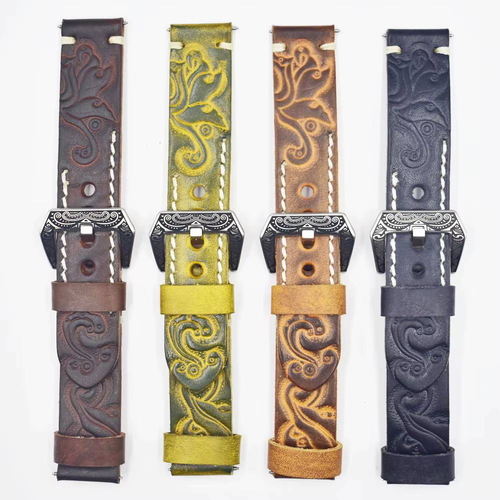 Bracelet de montre Vintage en cuir sculpté en relief