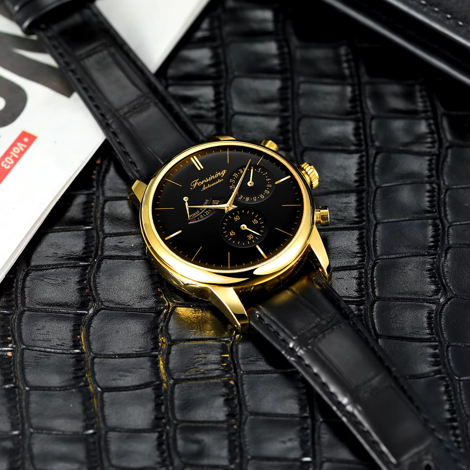 Montre mécanique automatique en cuir pour homme