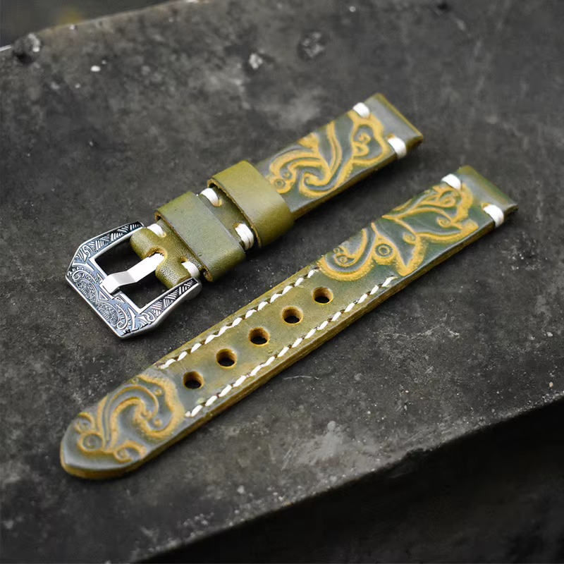 Bracelet de montre Vintage en cuir sculpté en relief