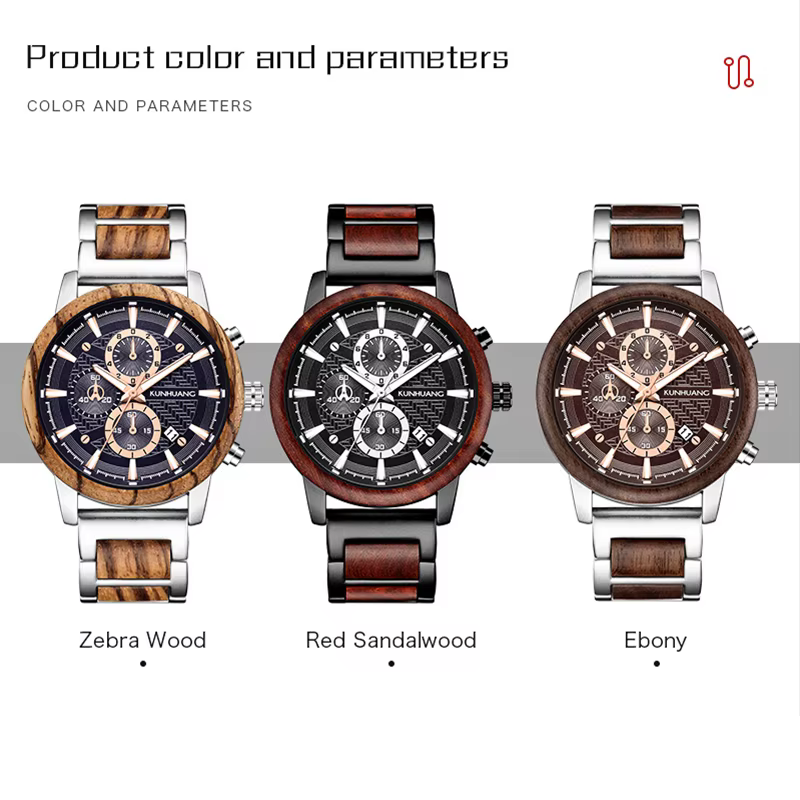 KUNHUANG montres en bois de luxe lumineux multi-fonction