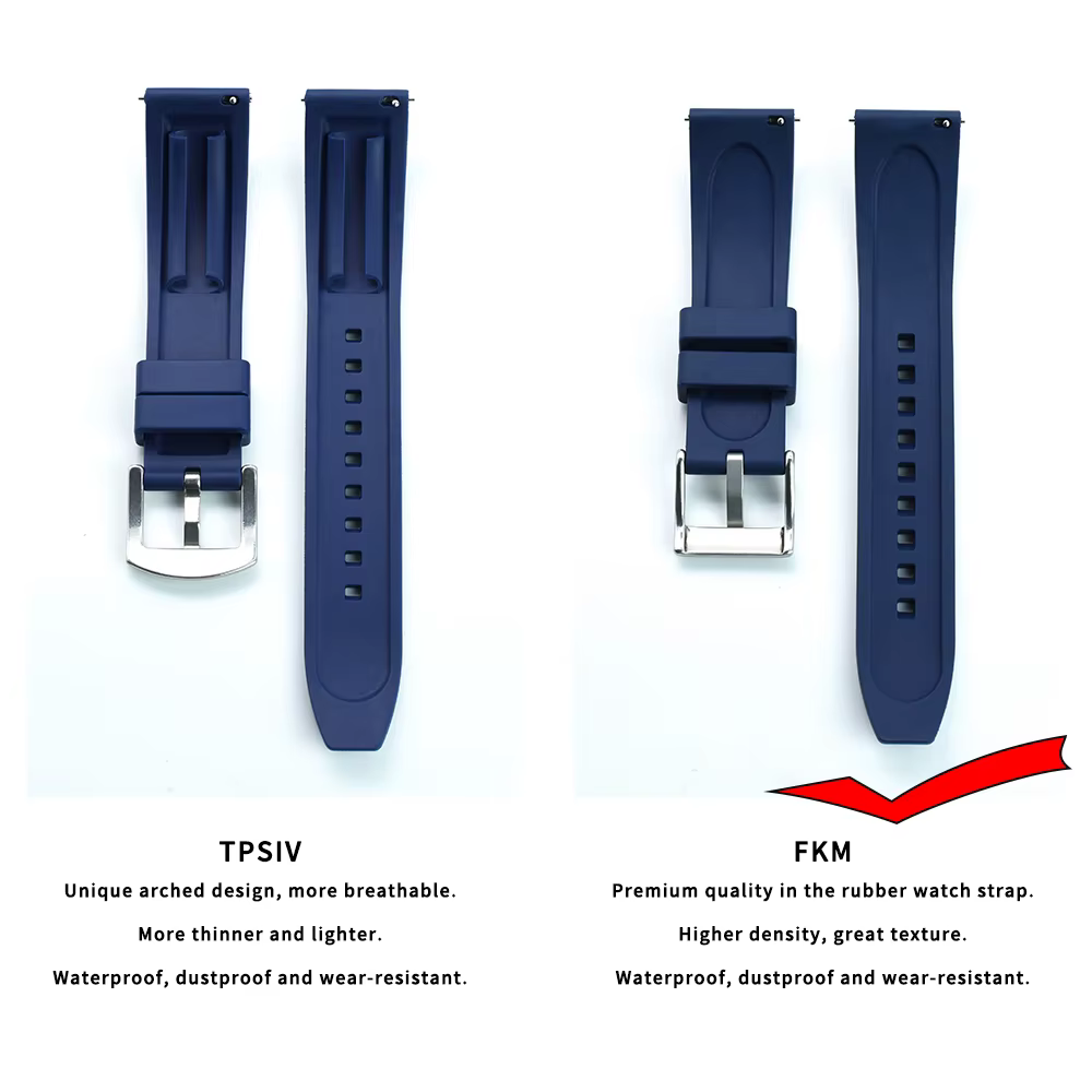 Bracelet de montre en caoutchouc FKM vulcanisé de qualité supérieure 18mm 19mm 20mm 21mm 22mm 23mm 24mm bracelets