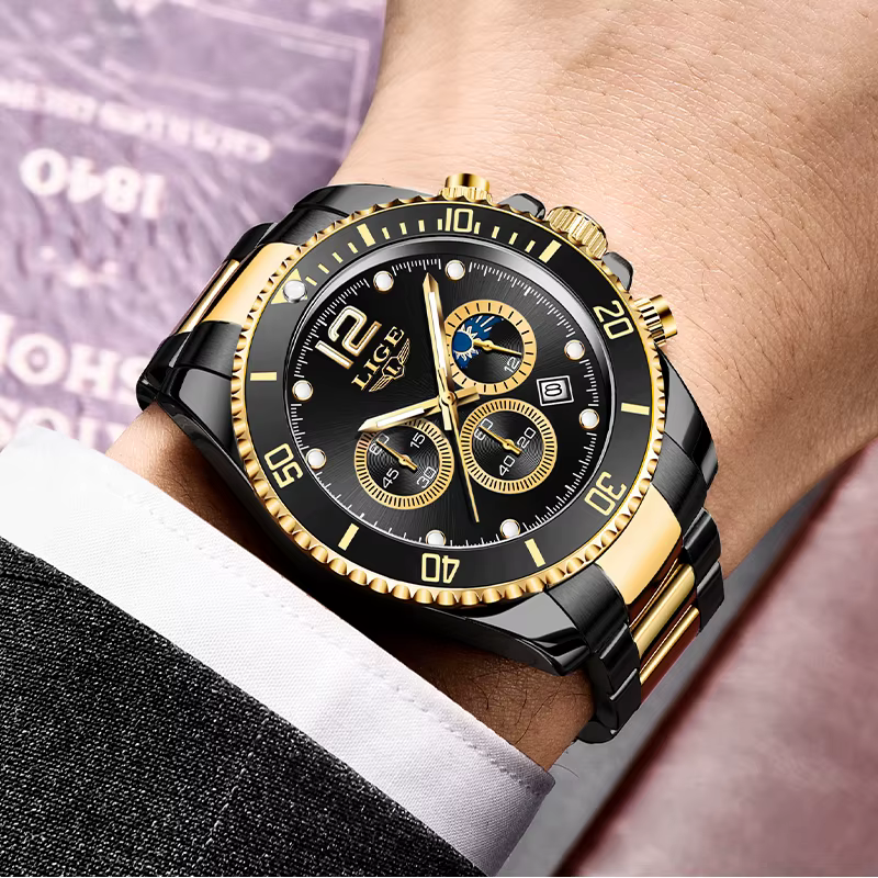 Montre à quartz étanche en acier inoxydable pour homme