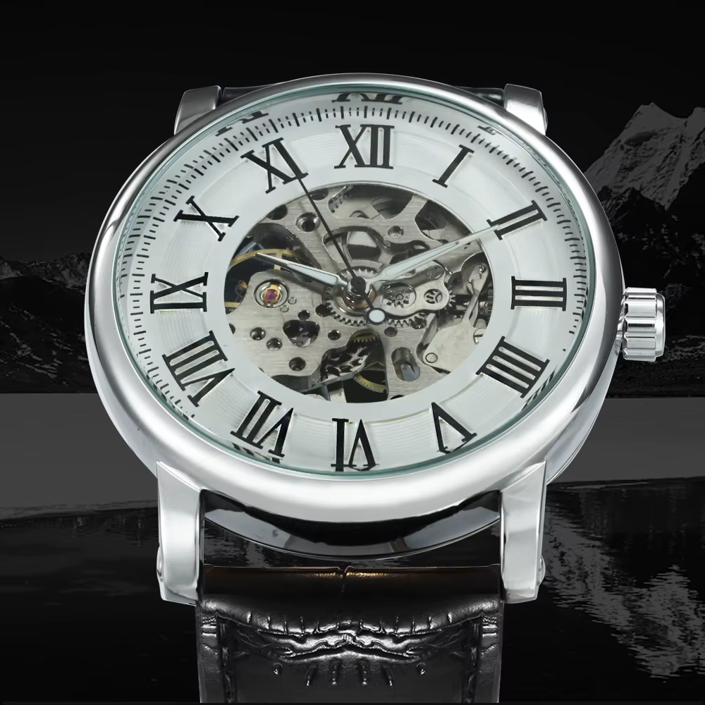 WINNER Business squelette montres mécaniques haut de gamme montre de luxe pour hommes ceinture en cuir décontractée aiguilles lumineuses montre-bracelet minimaliste