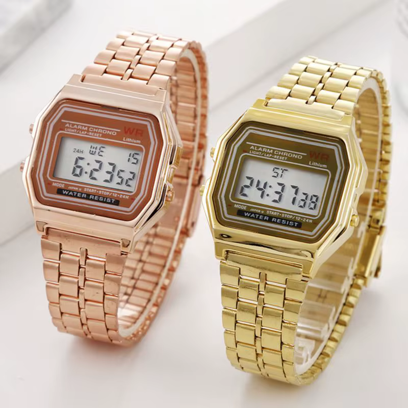 Femmes hommes unisexe montre or argent noir Vintage LED numérique sport militaire montres électronique