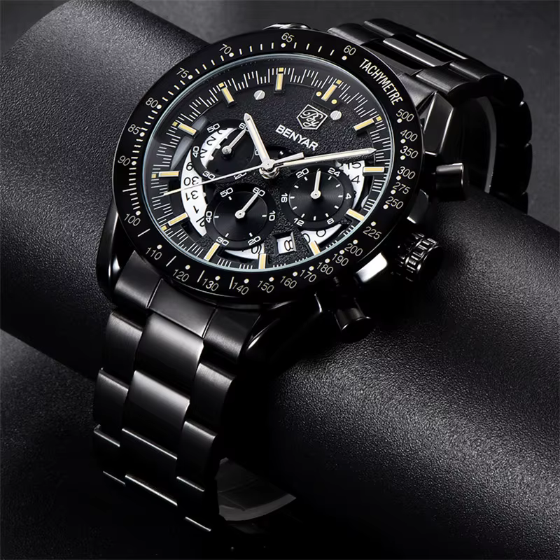 BENYAR mode Sport montre hommes haut de gamme de luxe noir mâle chronographe horloge militaire en acier inoxydable étanche montre-bracelet 5120