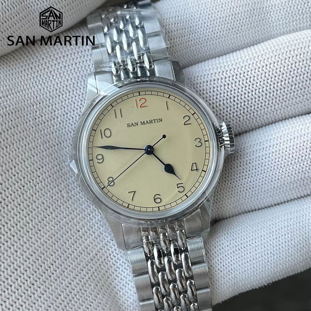 San Martin 38.5mm montre pilote rétro en acier inoxydable NH35 Simple Style militaire hommes montre-bracelet mécanique automatique 10Bar SN0105