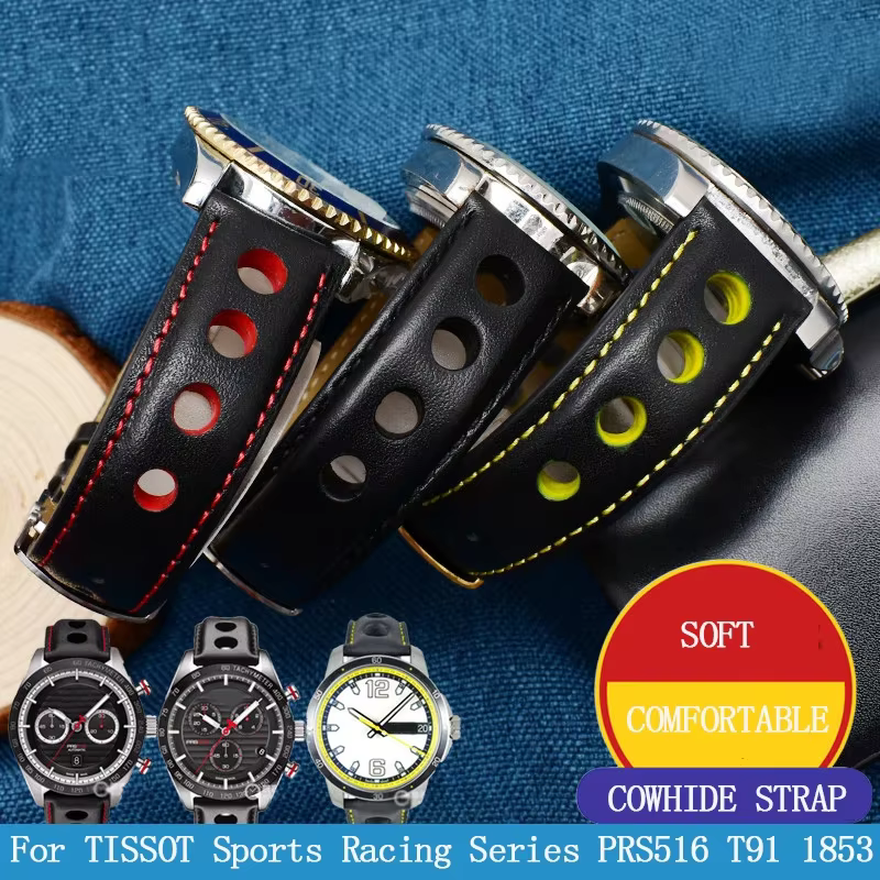 Pour Tissot Sports Racing série PRS516 T91 1853 bracelet en cuir véritable couche supérieure en peau de vache