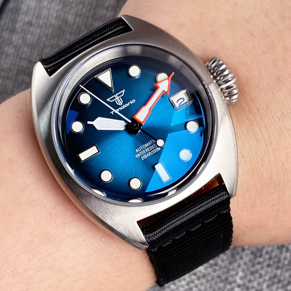 Tandorio 36mm montre automatique mécanique militaire hommes NH35 8215 PT5000 AR dôme saphir Sunburst vert/rouge/bleu grande couronne Sport