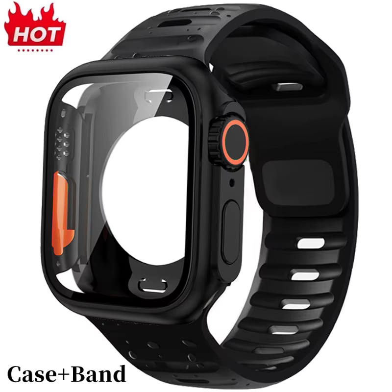 Bracelet en silicone pour Apple Watch 44mm 45mm 41mm 40mm + protecteurs d'écran