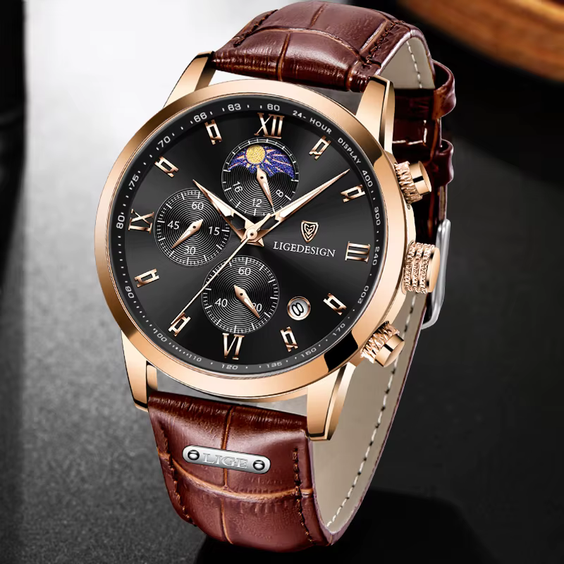 Montre étanche en cuir pour homme