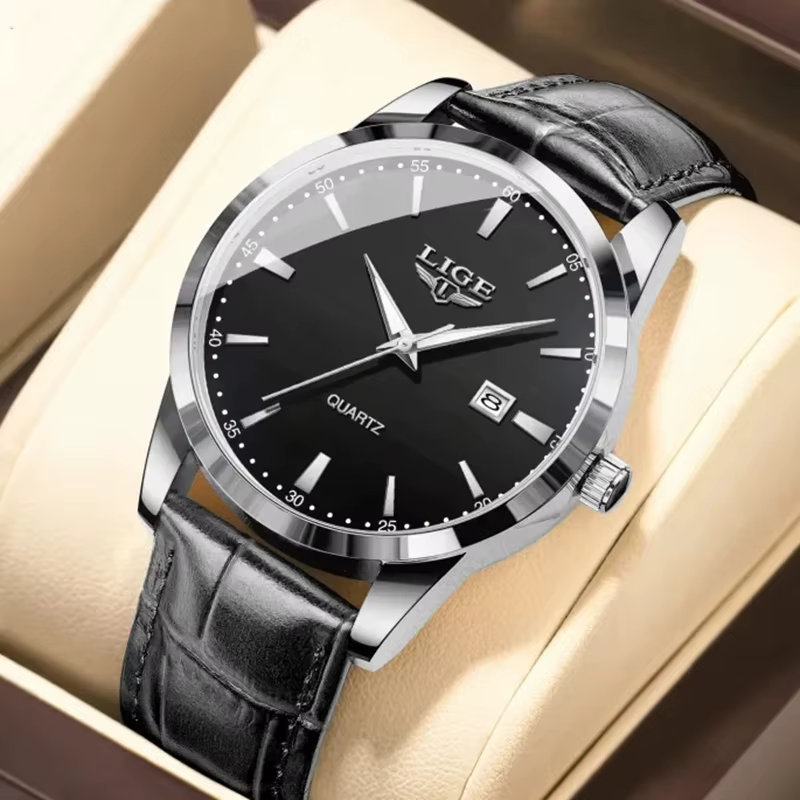 Relogios Masculino LIGE Top marque de luxe montre en cuir noir pour hommes mode militaire sport étanche montre-bracelet
