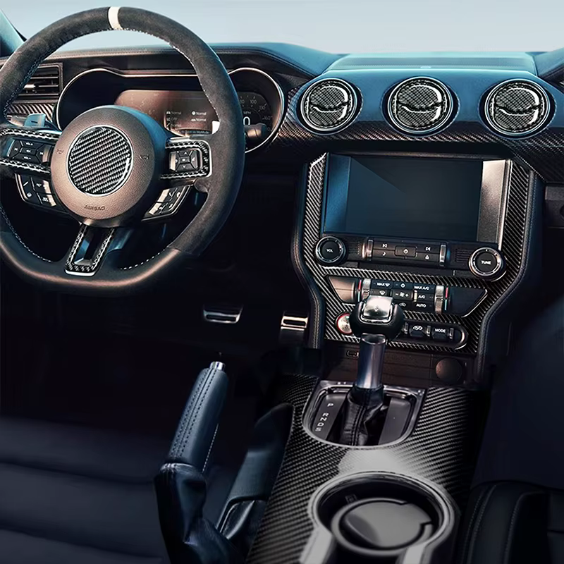 Accessoires pour Ford Mustang 2015 2016 2017-2020, style fibre de carbone, boîte de rangement intérieure pour voiture, garniture de protection, autocollant décoratif