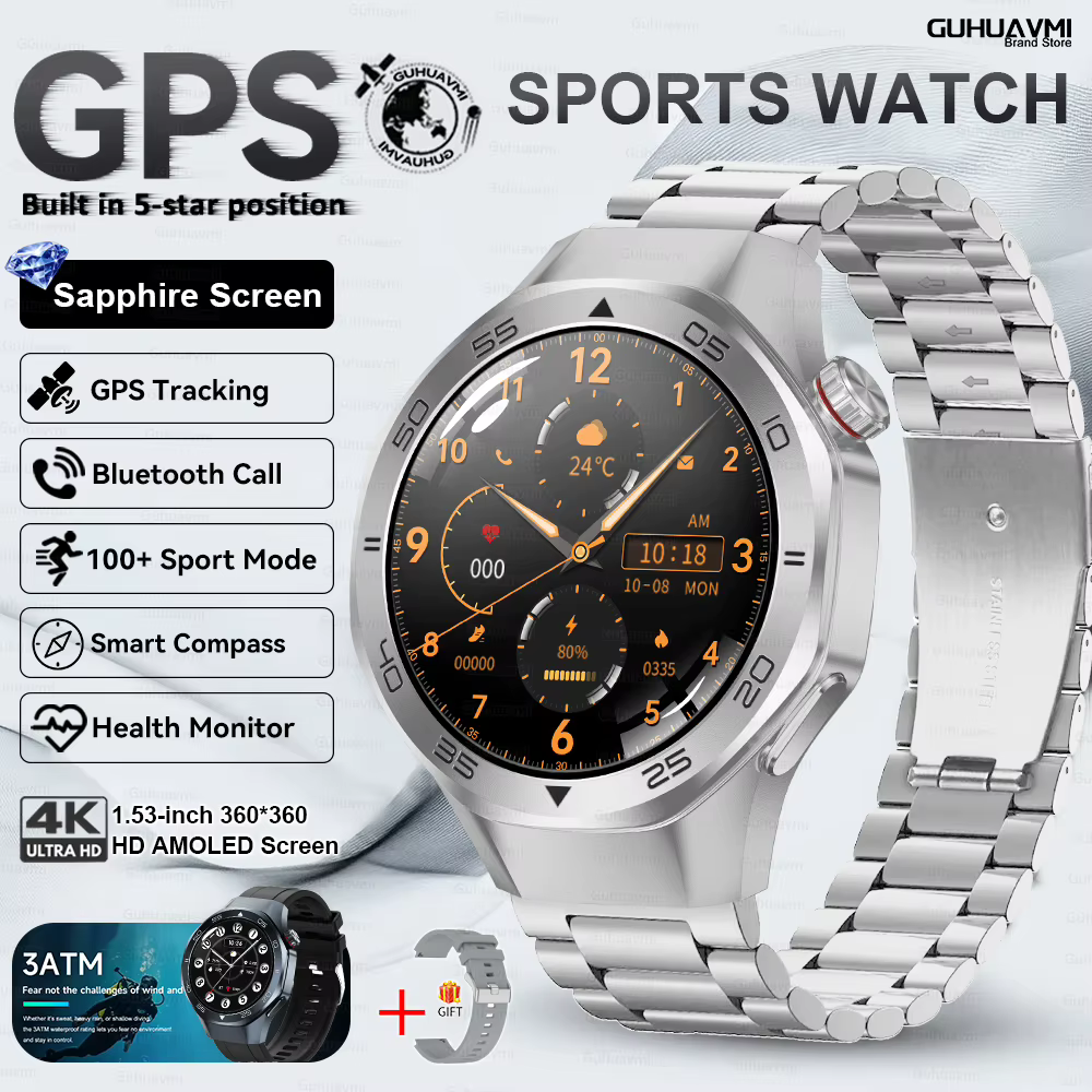 Nouvelle montre connectée GPS avec navigation cartographique, boussole, altimètre, baromètre, reconnaissance de l'état de mouvement, suivi de la santé, étanche, montre d'extérieur