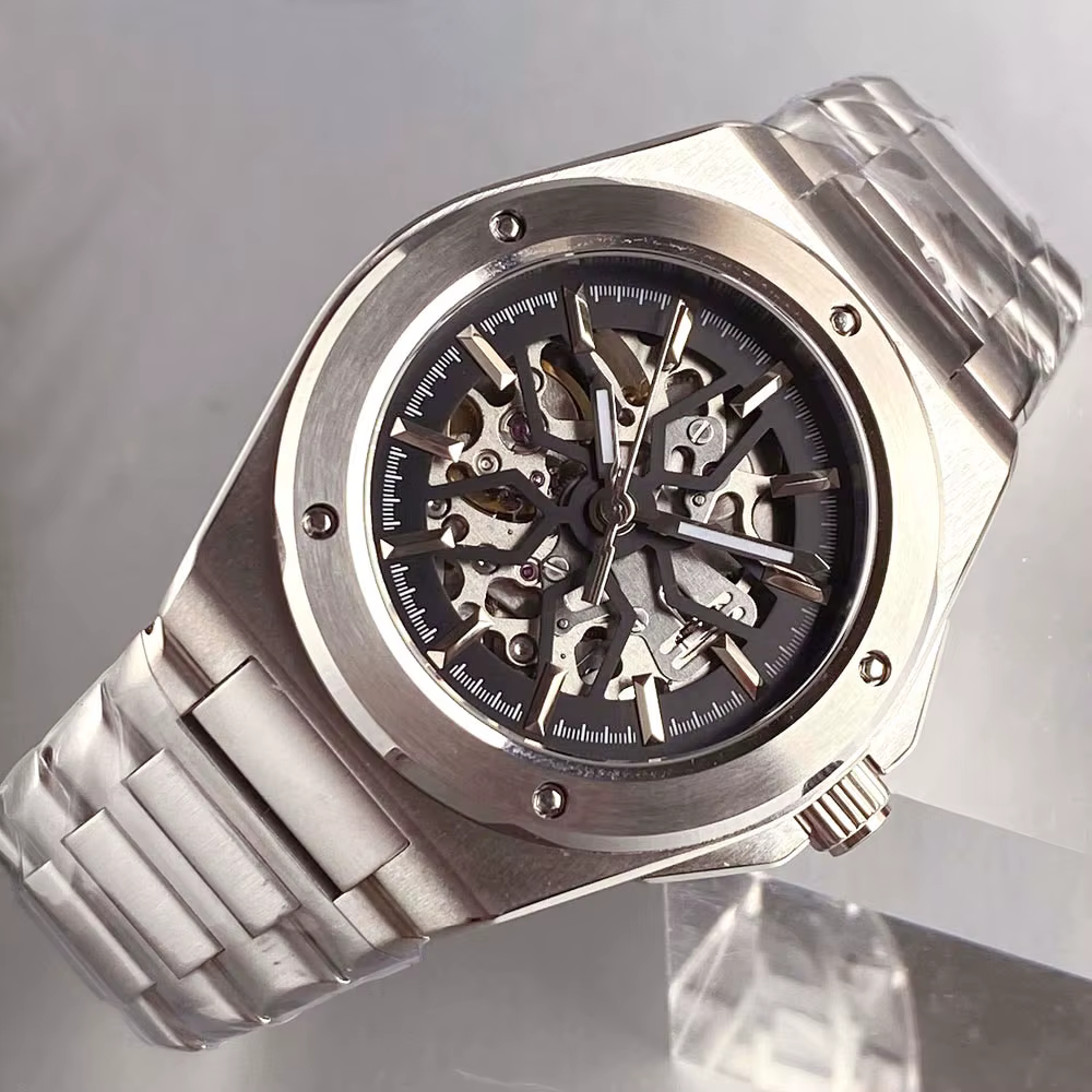 Tandorio noir blanc cadran squelette ingénieur Style montre mécanique pour hommes verre saphir 100m étanche NH70 montres automatiques