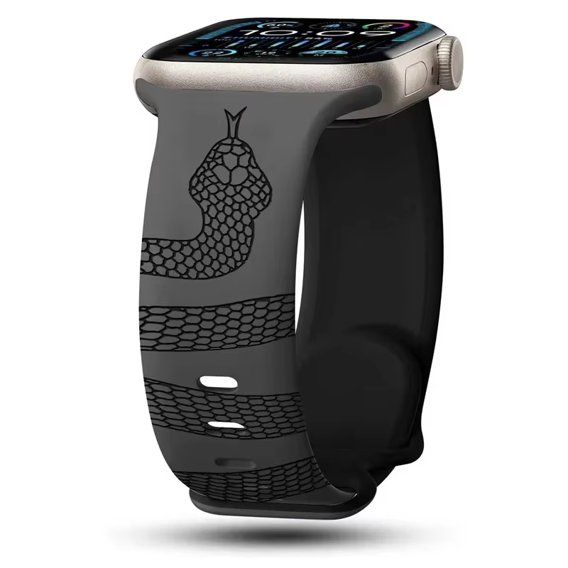 Nouveau bracelet en Silicone serpent gravé pour Apple Watch 42mm 46mm 49mm 41 45 40 38