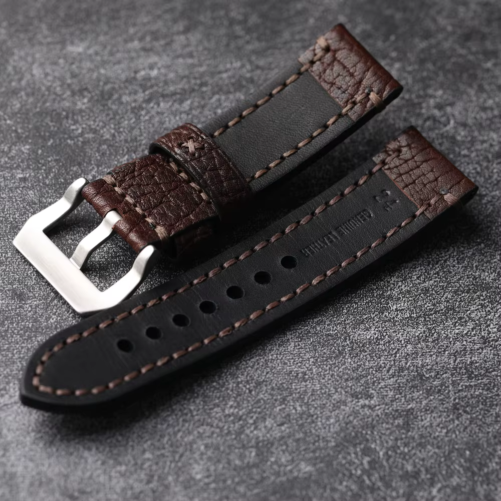 Bracelet de montre en cuir de bison nord-américain fait à la main pour homme