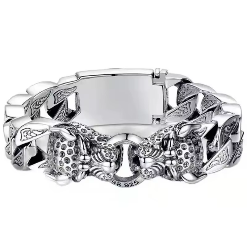 Bracelet tressé en argent prêle léopard pour hommes et femmes