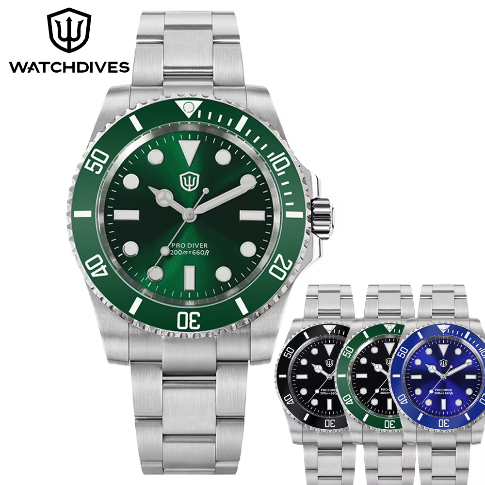 Watchdives VH31 balayage Quartz deuxième mouvement hommes montres acier inoxydable saphir 200M étanche cadran vert WD1680Q V2 montre