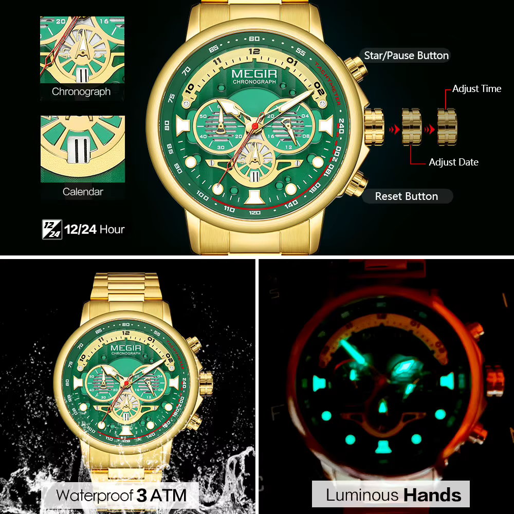 Montre à Quartz en Acier Inoxydable pour Homme