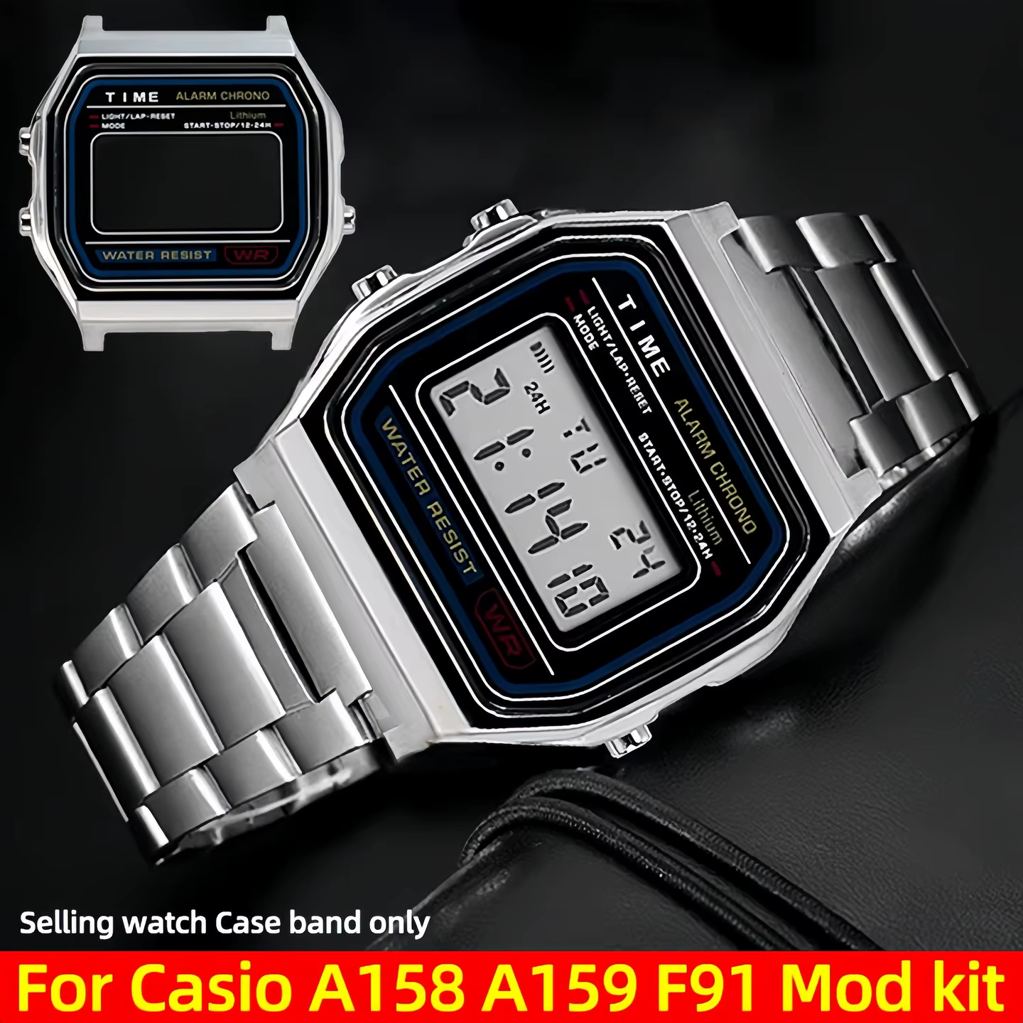 A158 F91 Mod Kit bracelet de boîtier en métal pour montre électronique Casio A158w A159W F-91w