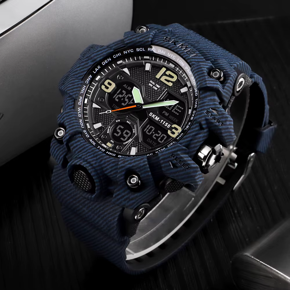 SKMEI 1155B 5Bar étanche double affichage montres Relogio Masculino montre Sport hommes militaire