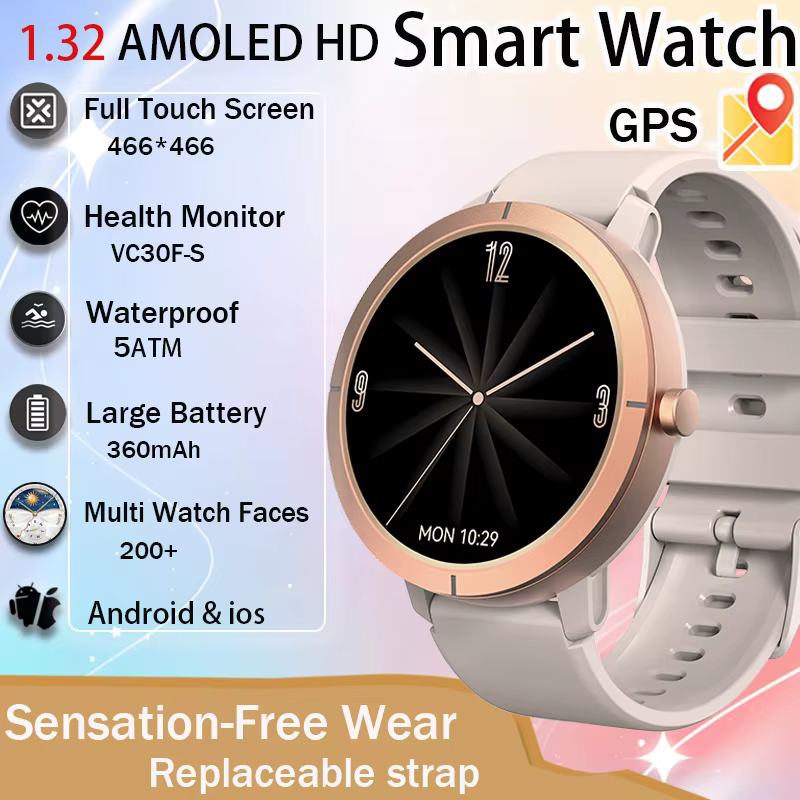 Montre connectée GPS 2026 AMOLED 1.32 HD avec appels Bluetooth