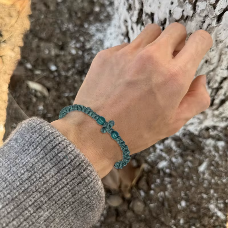 Bracelet en corde prière orthodoxe grecque réglable, chaîne à main tricotée chrétienne pour femmes