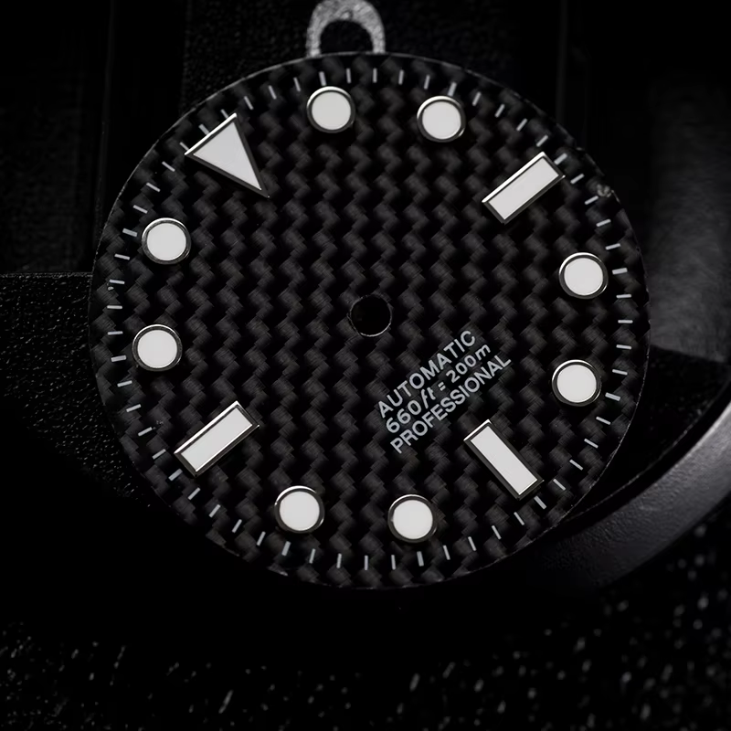 Cadran noir en Fiber de carbone 28.5mm BGW9 bleu Lume sans Logo pour Seiko SUB SEA NH35/36/38 boîtier de mouvement automatique Mod pièces accessoires