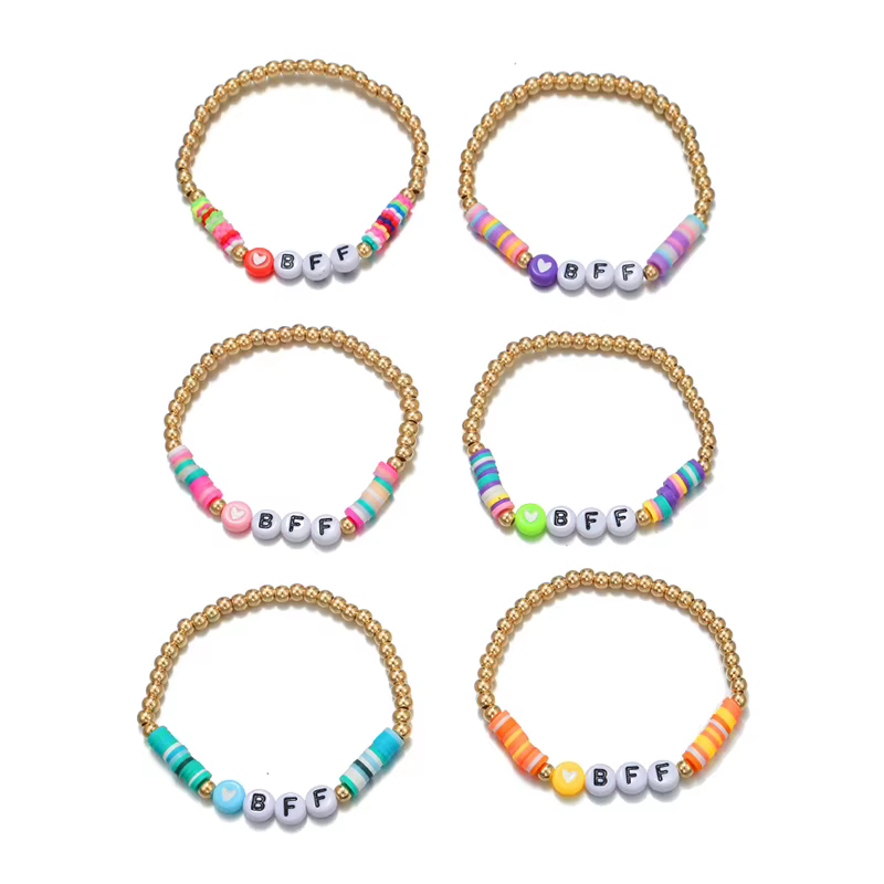 6 pièces/ensemble fait à la main BFF lettre coeur perles Bracelet extensible pour filles femmes amitié fête anniversaire bijoux cadeau