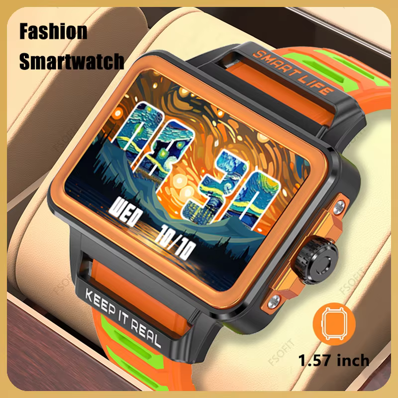 Hip Hop mode personnalité montre intelligente 1.57 pouces HD écran 24h continu fréquence cardiaque moniteur de sommeil jeu étanche Smartwatch