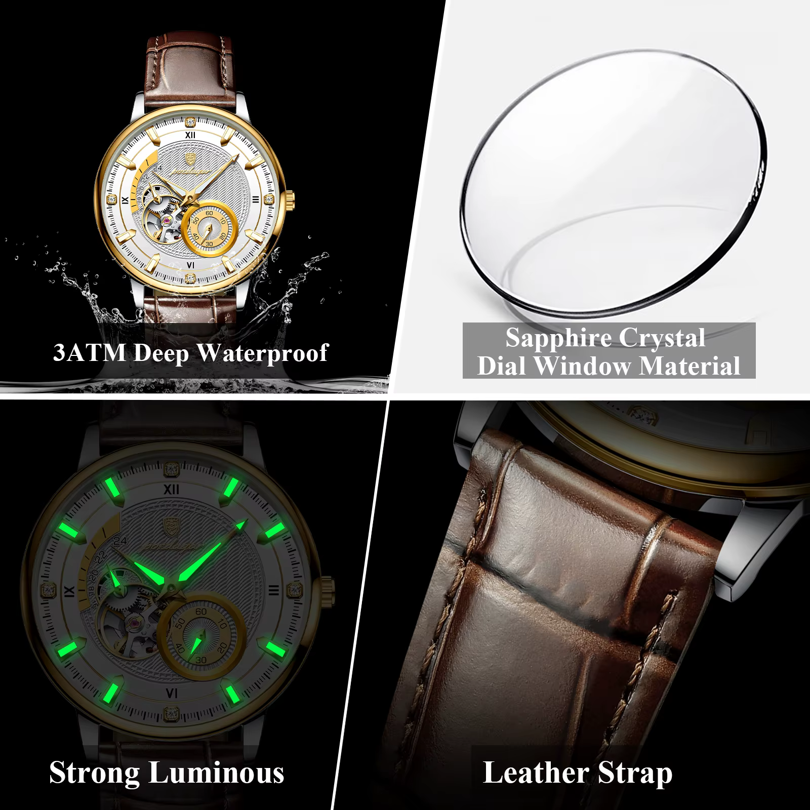 Montre automatique mécanique originale POEDAGAR pour homme