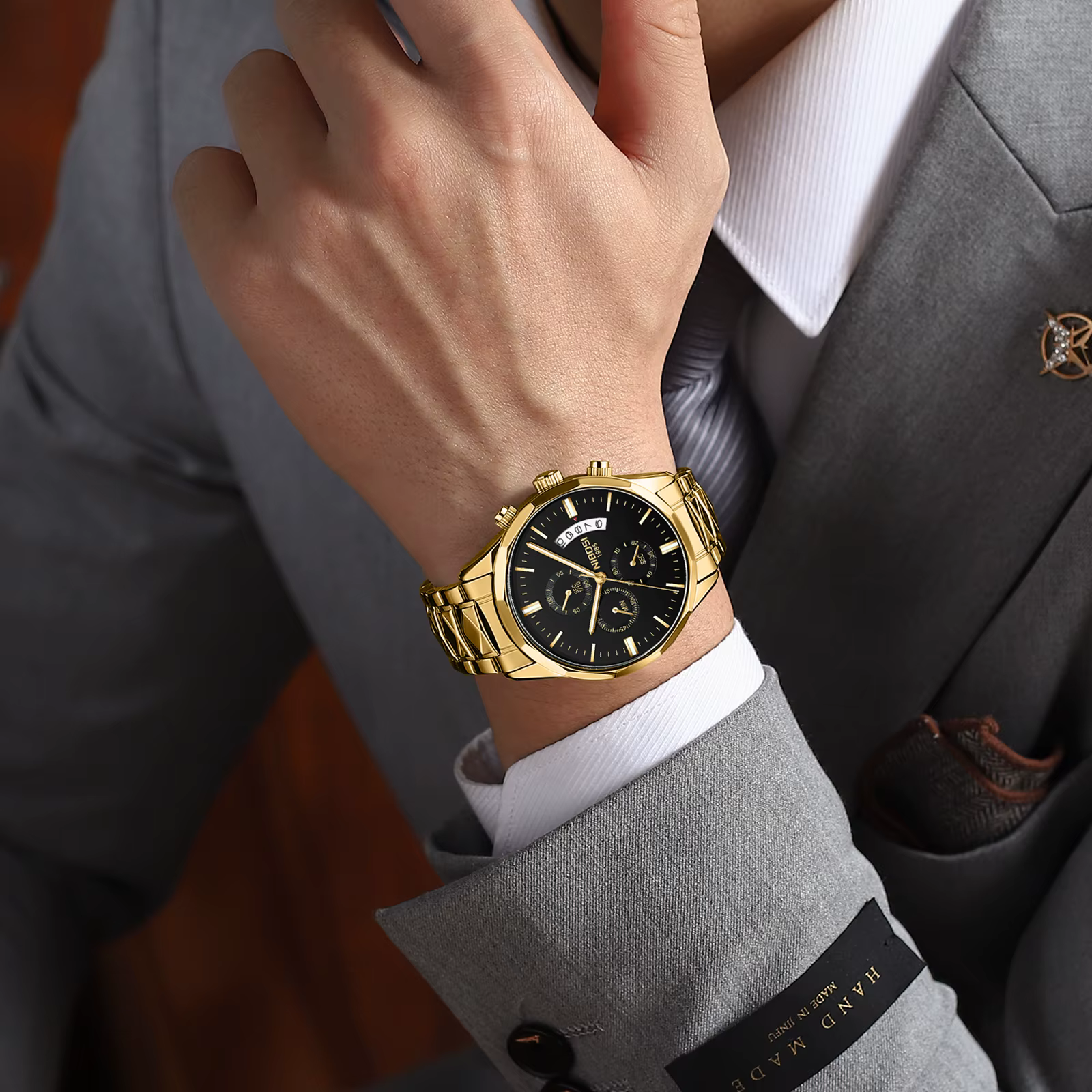 NIBOSI montres pour hommes de luxe étanche lumineux mode robe montre à Quartz décontracté analogique chronographe or noir montre-bracelet