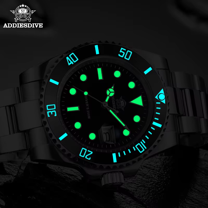 ADDIESDIVE montres à Quartz de plongée pour hommes lunette en céramique en acier inoxydable 316L montre-bracelet étanche rétro C3 montre analogique lumineuse