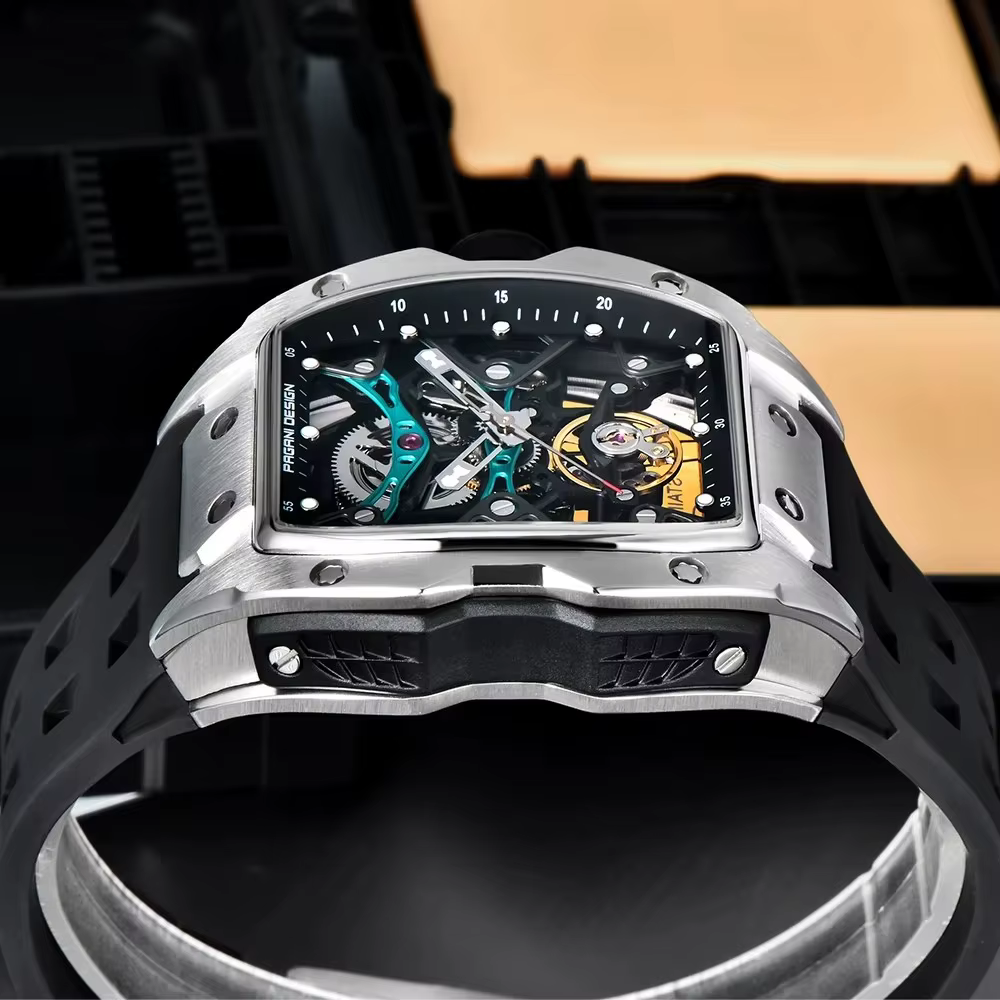 2025 nouveau design pagani montre squelette haut de gamme pour hommes starp en caoutchouc étanche lumineux tendance de