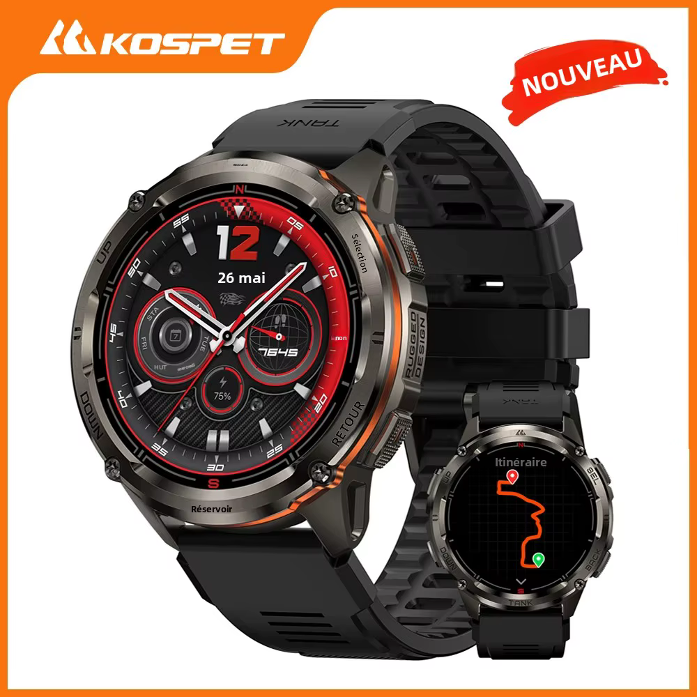 KOSPET TANK T3 Ultra 2 montre intelligente pour hommes GPS en acier inoxydable Smartwatch 50M étanche IP69K moniteur
