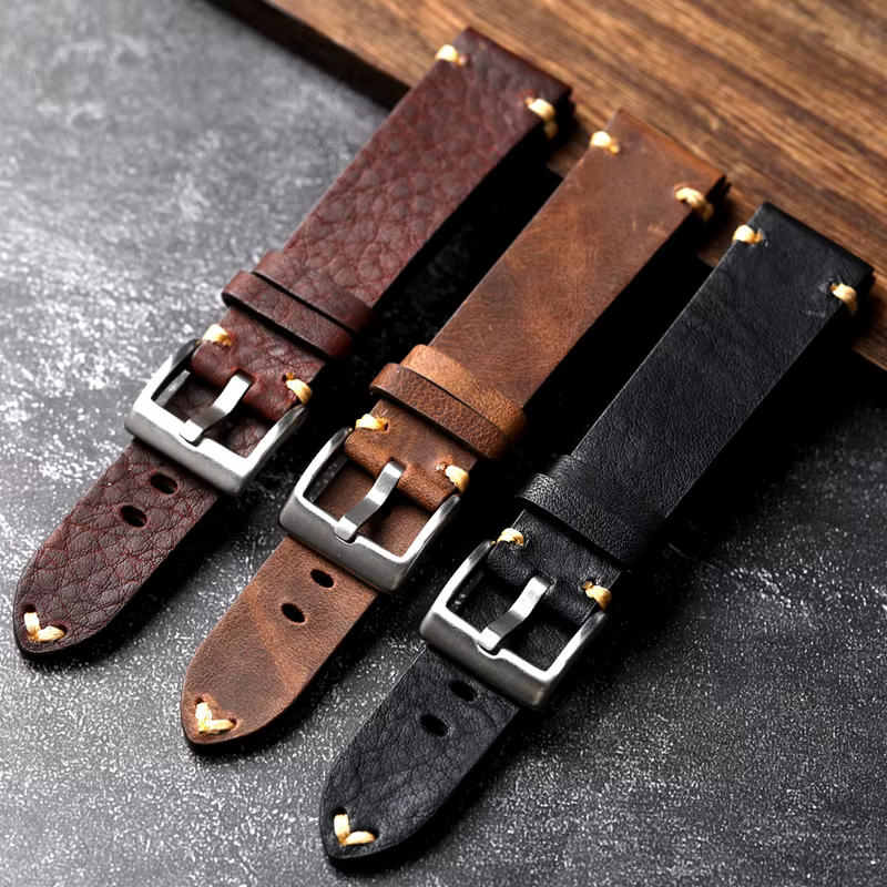 Bracelet de montre en cuir véritable fait à la main