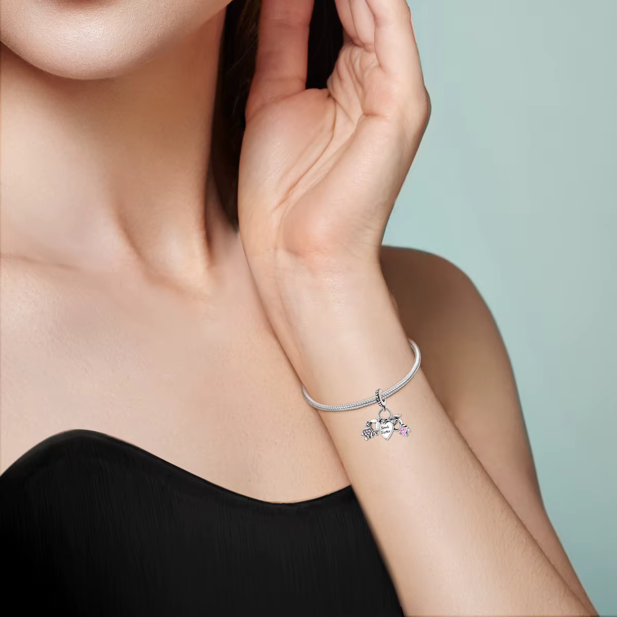 Breloques en argent sterling 925, émail rose, cœur d'ange en zircon cubique, perles pendantes pour bracelets et colliers, bijoux DIY pour femmes, cadeau