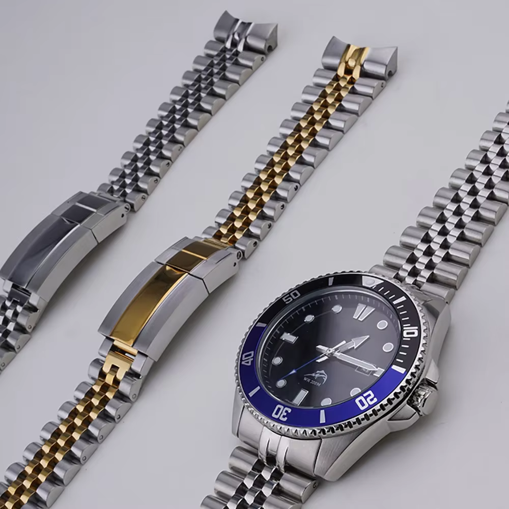Rolamy 22mm jubilé Bracelet de montre pour Casio MDV-106 MDV-106A MDV-106B MDV106G MDV107 316L argent or solide lien fin