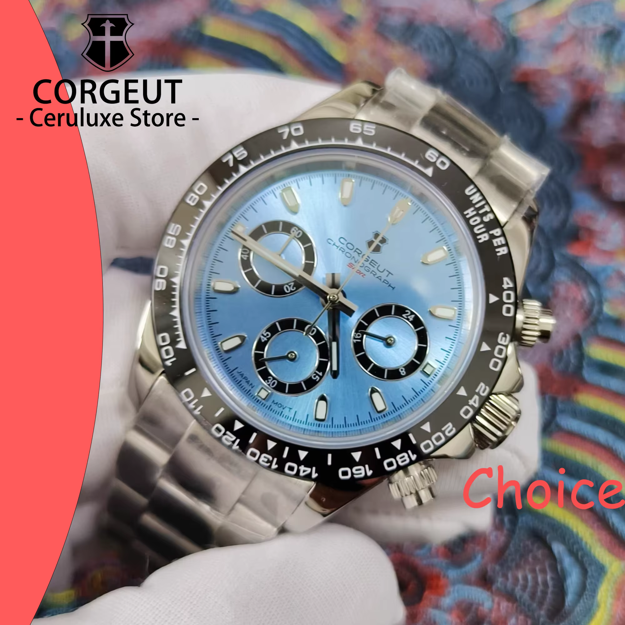 Montres pour hommes de luxe CORGEUT 39 mm avec mouvement VK63, sport, date automatique 24 heures, montre à quartz, acier inoxydable, étanche