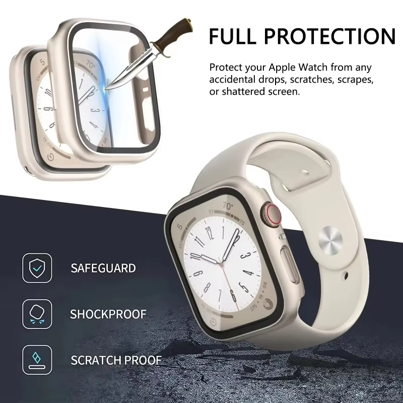 Verre + couvercle pour boîtier de montre Apple 46mm 42-44mm 40mm 45mm 41mm protecteur d'écran pare-chocs iwatch série 10 9 8 7 6 5 4 SE accessoires