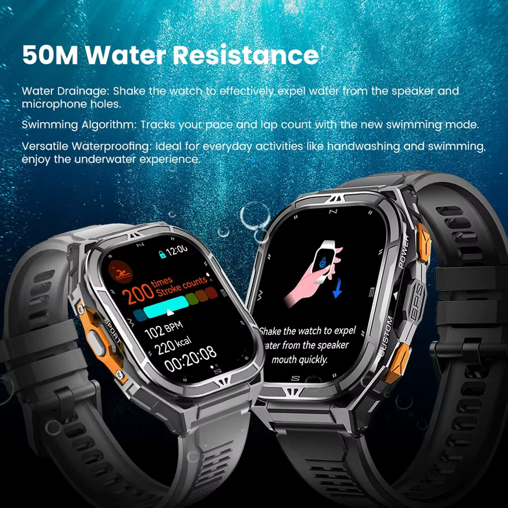 2025 nouvelle montre intelligente GPS hommes 1.96 pouces HD AMOLED écran boussole Bluetooth appel 5ATM étanche Sport