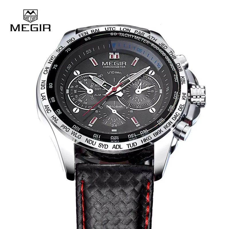 Montre à quartz pour homme MEGIR 1010 avec bracelet en cuir