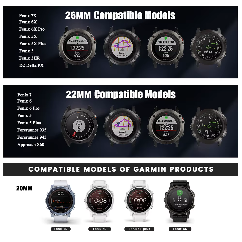 YAYUU 20 22 26mm boucle bracelet de montre en Nylon pour Garmin Fenix 7X 6X Pro 7 7S 6 6S 5X 5 5S Plus/Venu 2 Plus