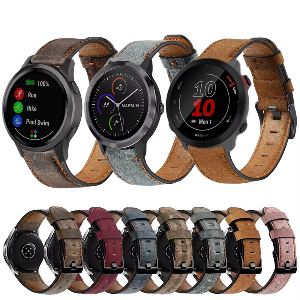 Bracelet en cuir pour Garmin, Vivoactive 3, 4 VivomGru, dehors HR, Bracelet rétro pour Forerunner 55, 245, 645, 004, S40, S12, Bracelets de montre