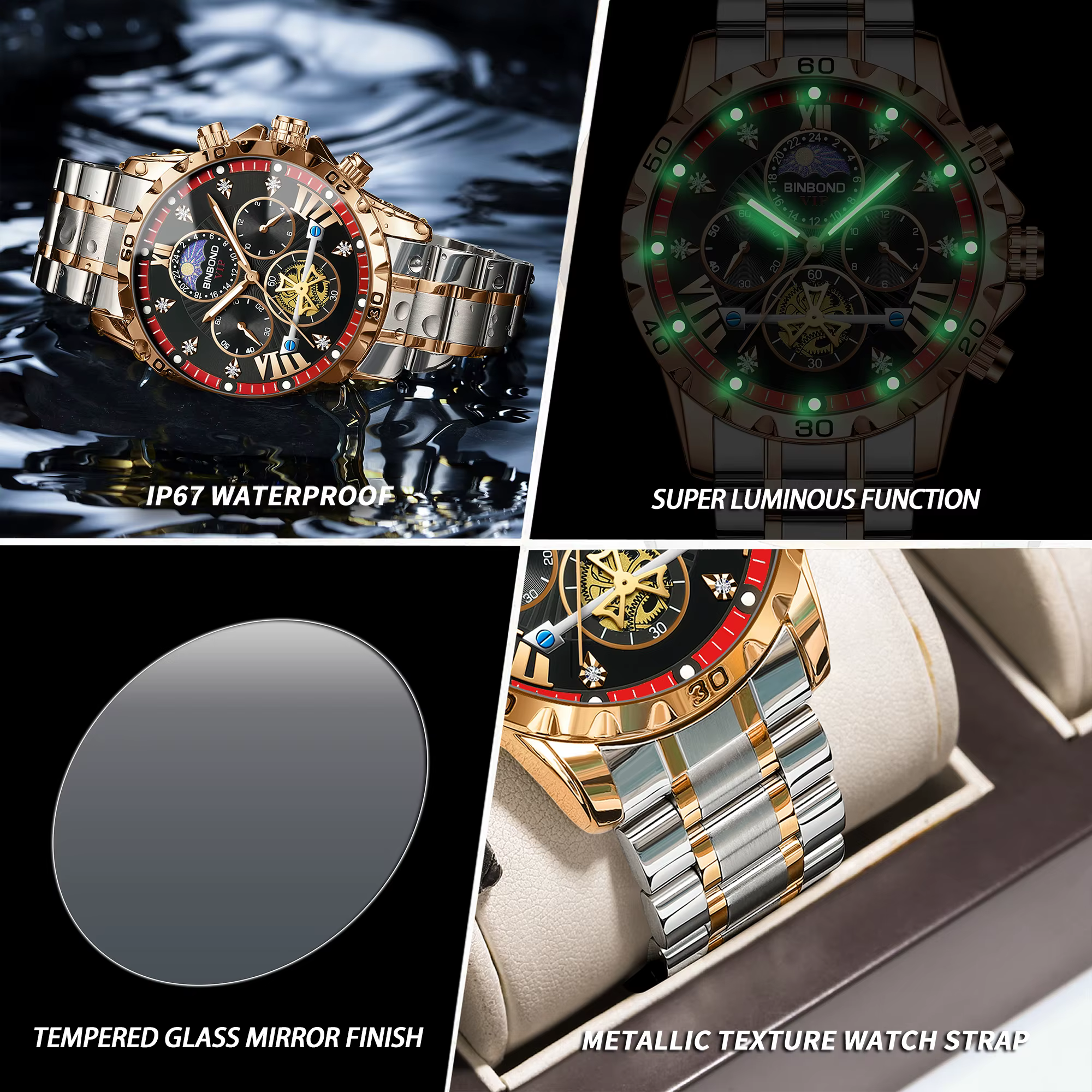 Montres à quartz BINBOND pour hommes