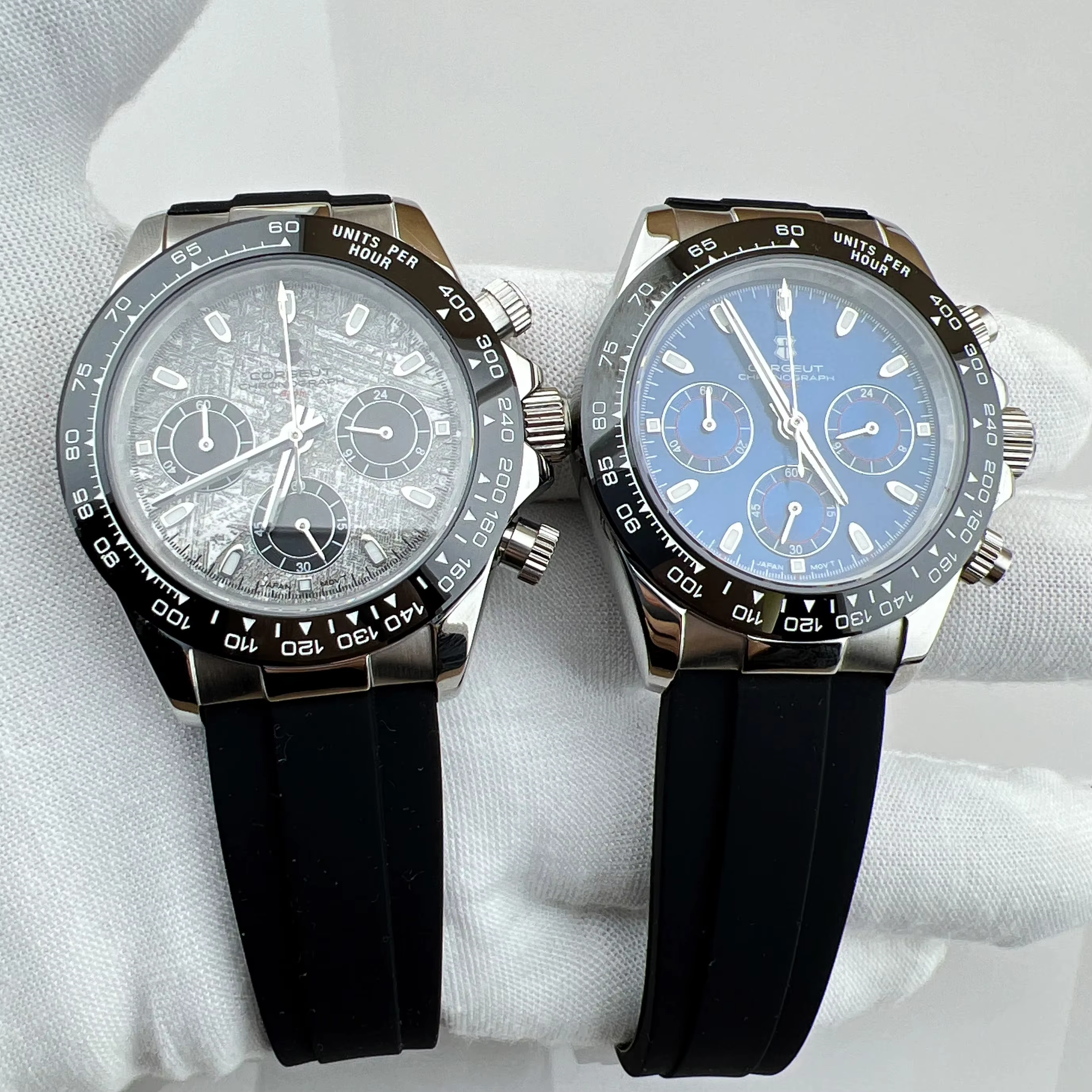 Montres pour hommes de luxe CORGEUT 39 mm avec mouvement VK63, sport, date automatique 24 heures, montre à quartz, acier inoxydable, étanche