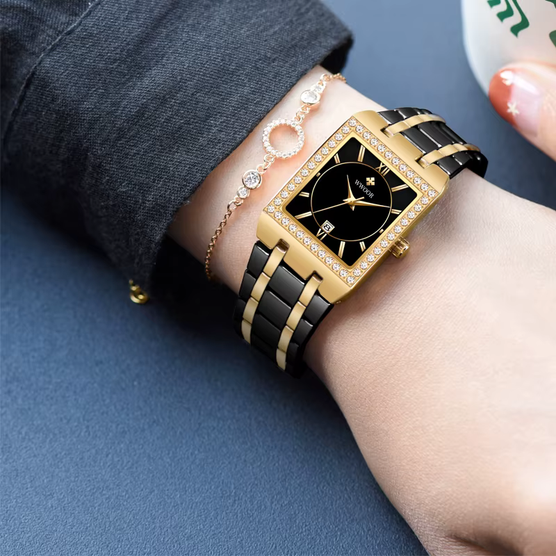 WWOOR Reloj nouvelle mode dames diamant montre haut de gamme de luxe carré montre-bracelet Simple femmes robe petite