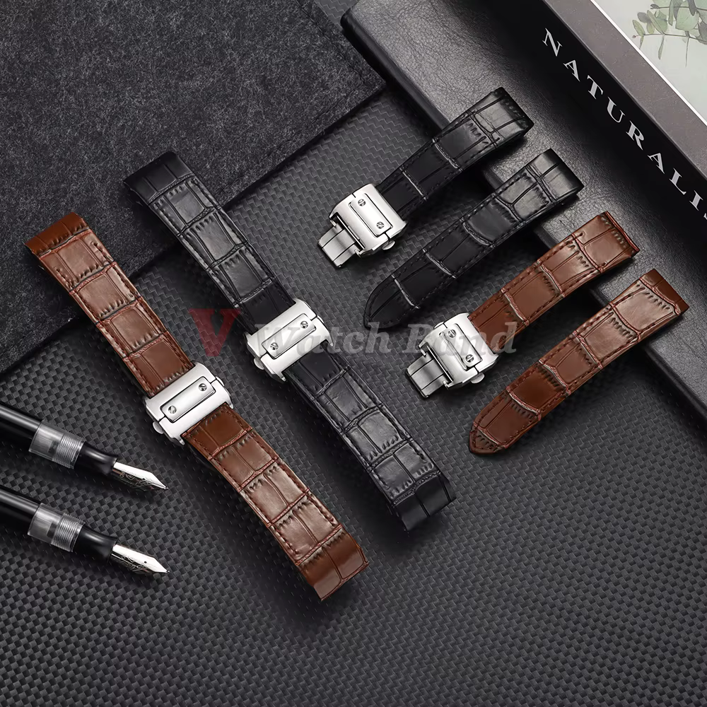 Bracelet de montre en cuir de veau véritable pour Cartier Santos 20 mm 23 mm