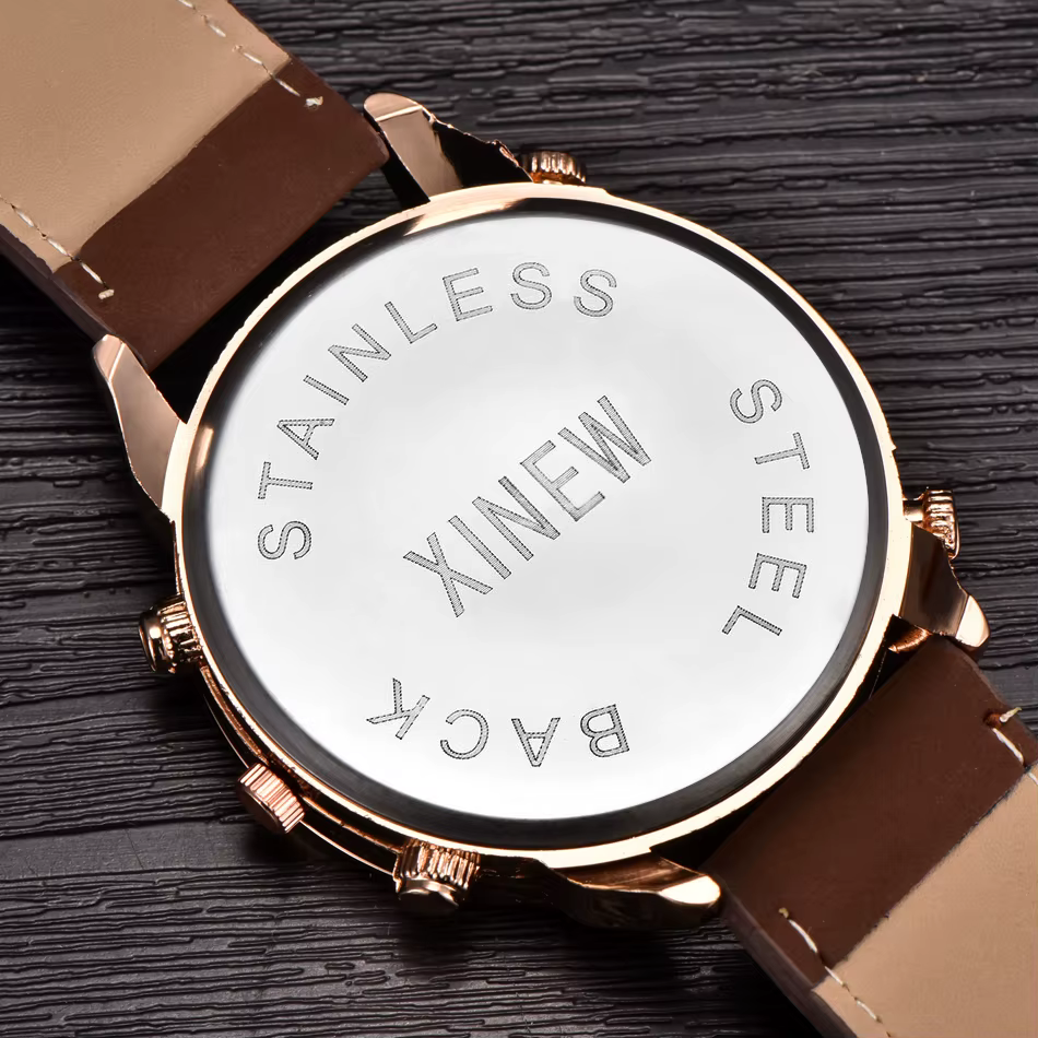 Original XINEW marque hommes montres noir garçons mode bracelet en cuir cadeaux Montre à Quartz Relogio Masculino