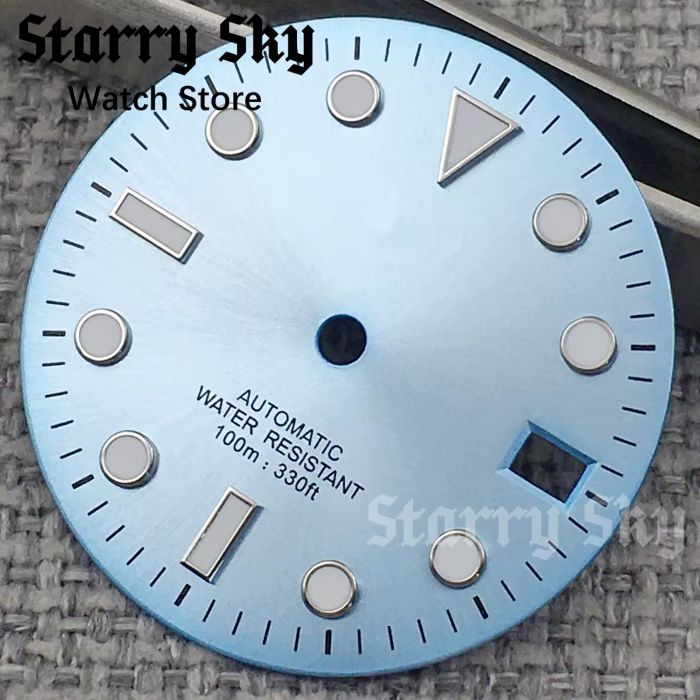 Satrry Sky nouveau cadran de montre de Date Sunburst bleu ciel de 29mm avec lumineux vert adapté aux accessoires